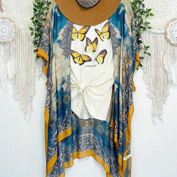 The House Of Gentry Tops - Blue/Orange Tie Dye Kimono